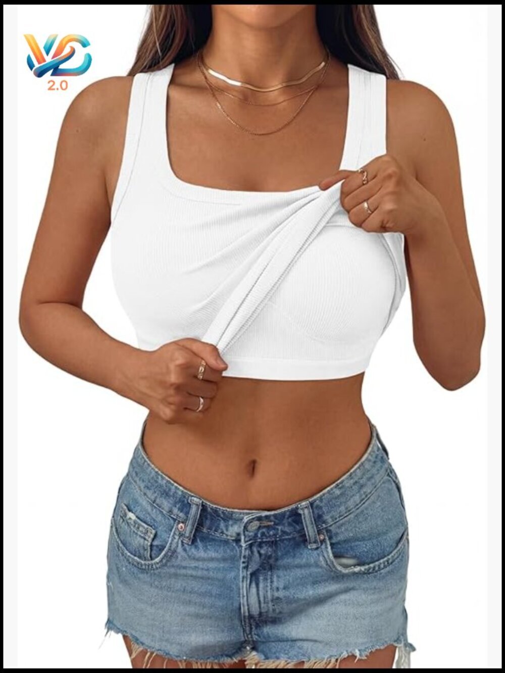 Ribbed Tank Top with Built-in Bra Scoop Neck Sleeveless Padded